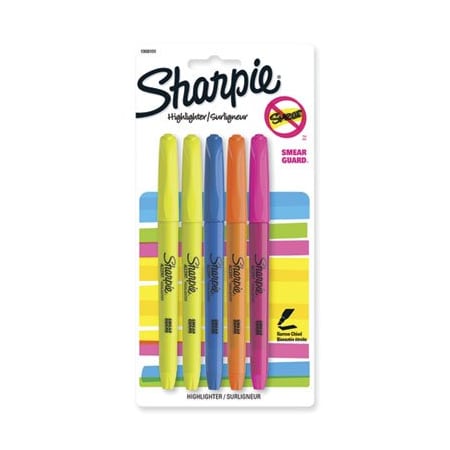 Sanford Sharpie, POCKET STYLE HIGHLIGHTERS, CHISEL TIP, ASSORTED COLORS, 5 Pieces 1908101